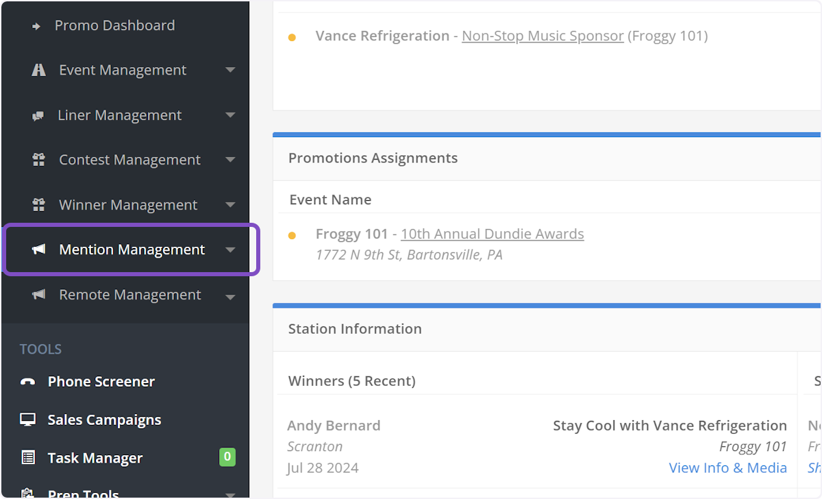 Click on Mention Management