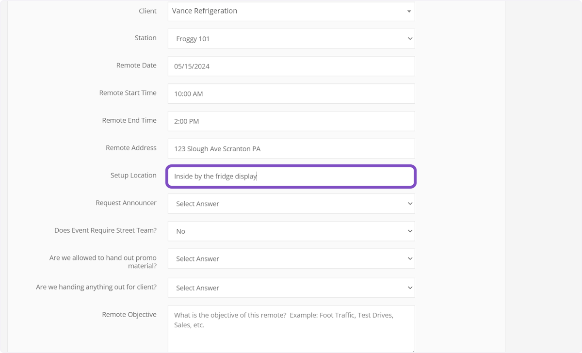 Provide instructions for the remote broadcast setup
