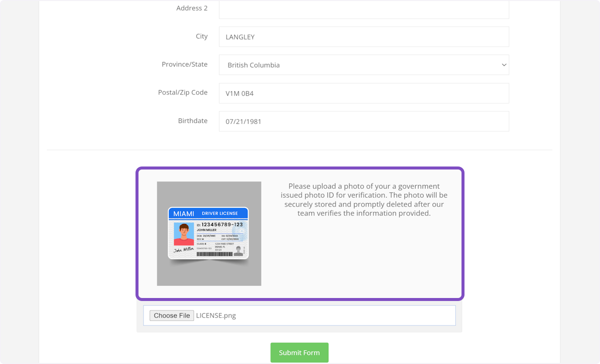 Once a photo has been uploaded they will see a preview of the photo.