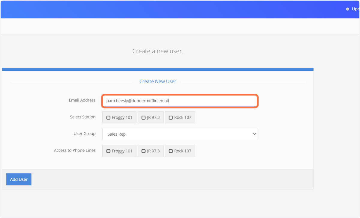 Type in the email address of the user you'd like to add.
