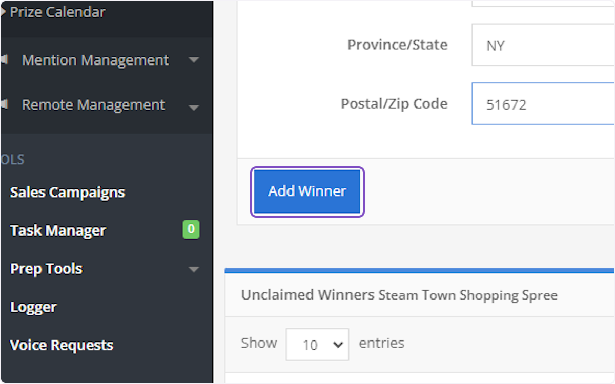 Click on Add Winner, and you're done!