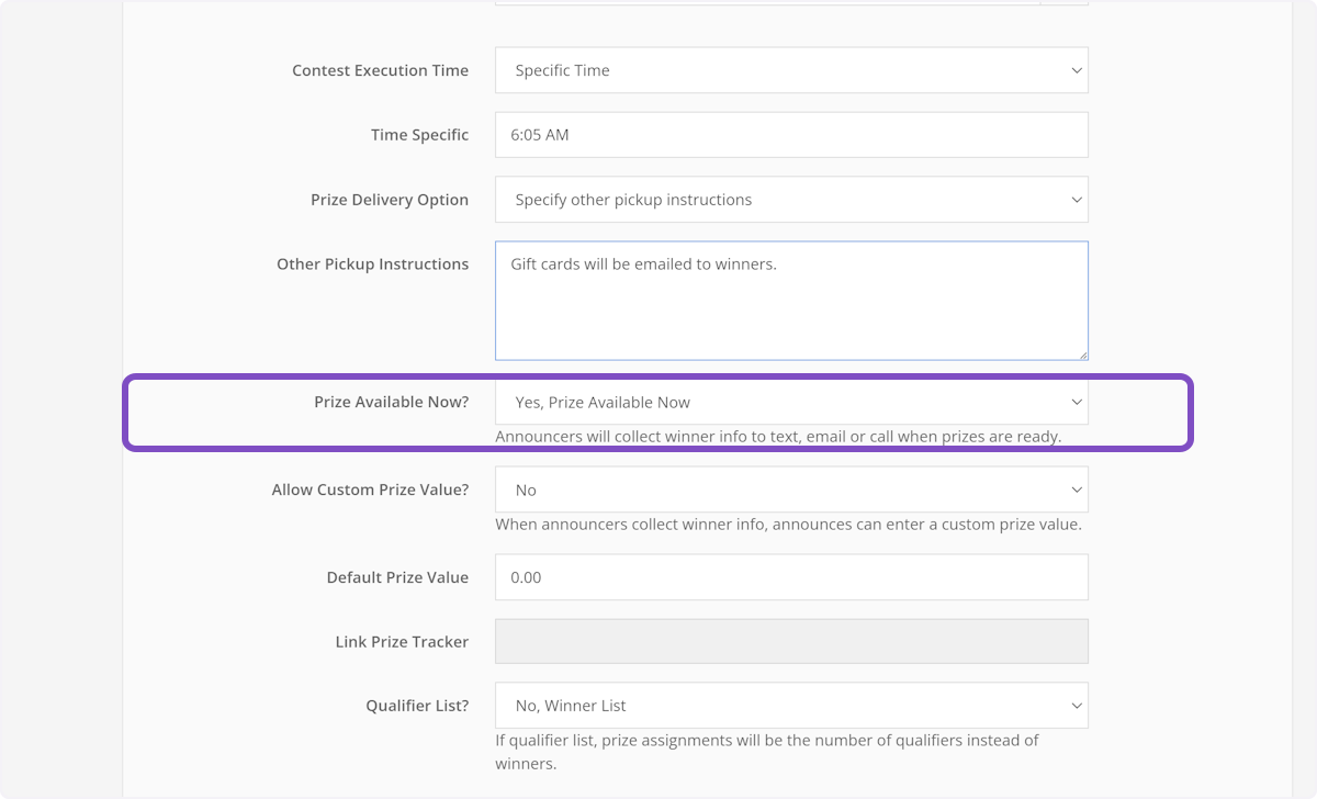 Prize Available Now?