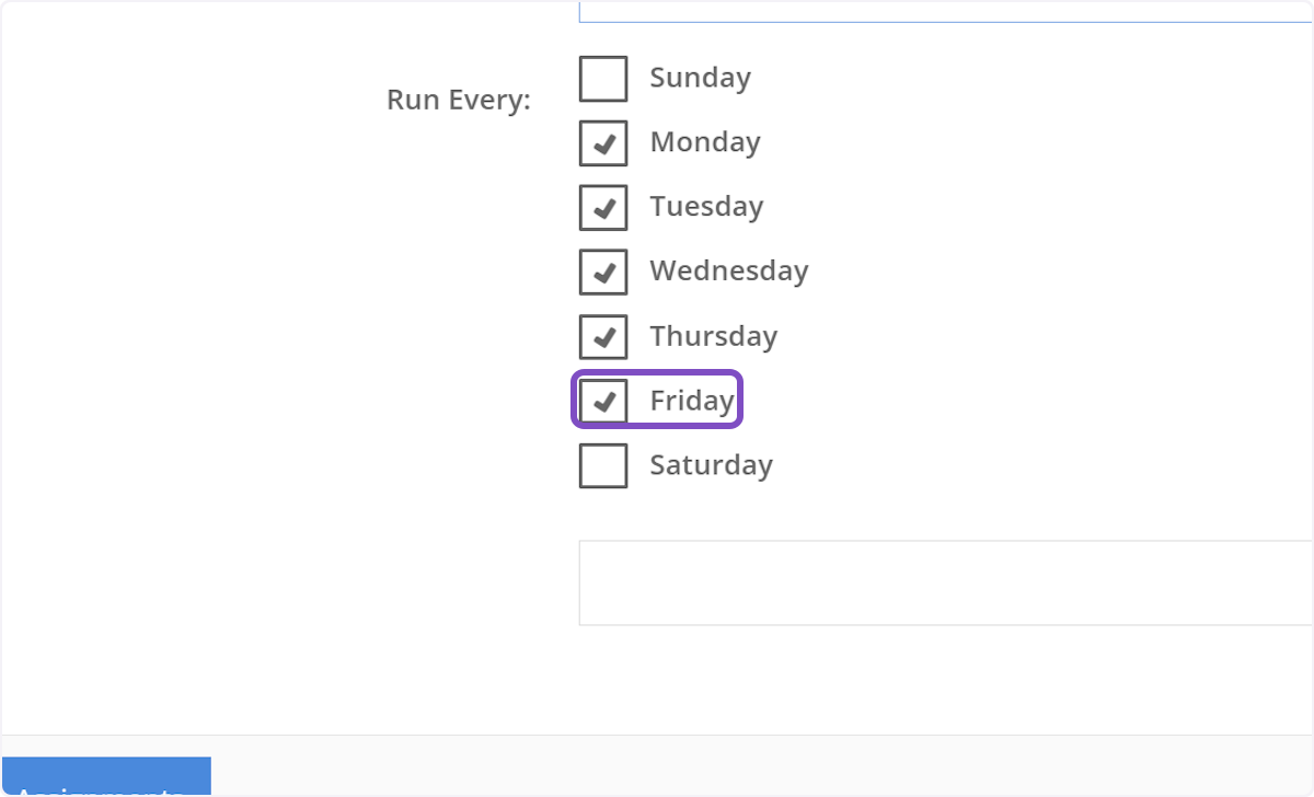 The first step is select the days of the week you'd like to air this mention/liner. In our example we'll run this mention/liner Mon-Fri.