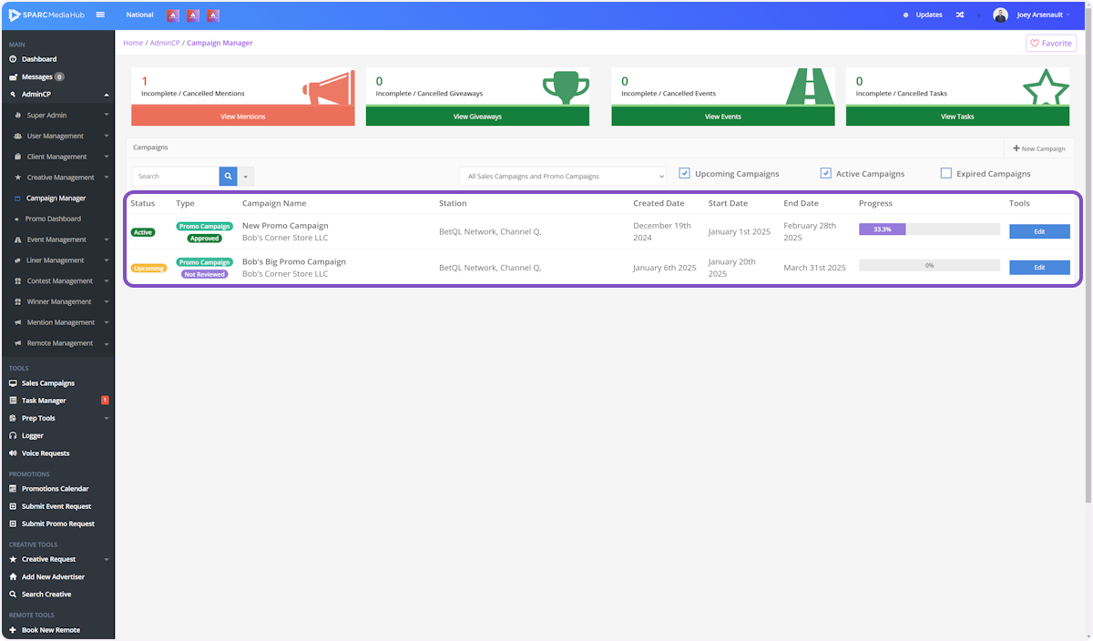 Campaign Manager Dashboard