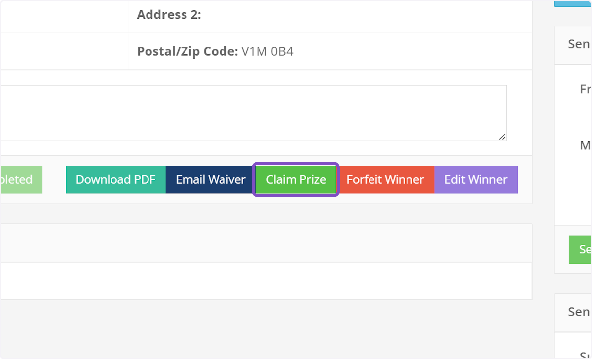 If the winner is picking up the prize in-person, you can mark the prize as
