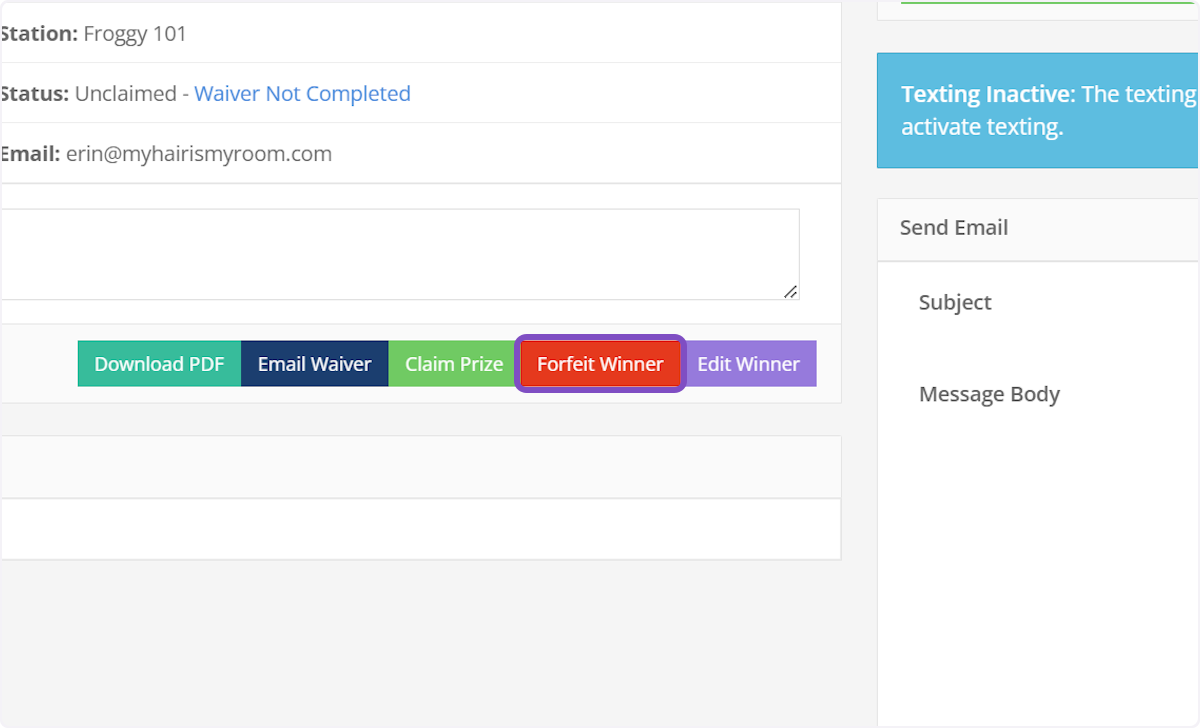 On this page, click on Forfeit Winner