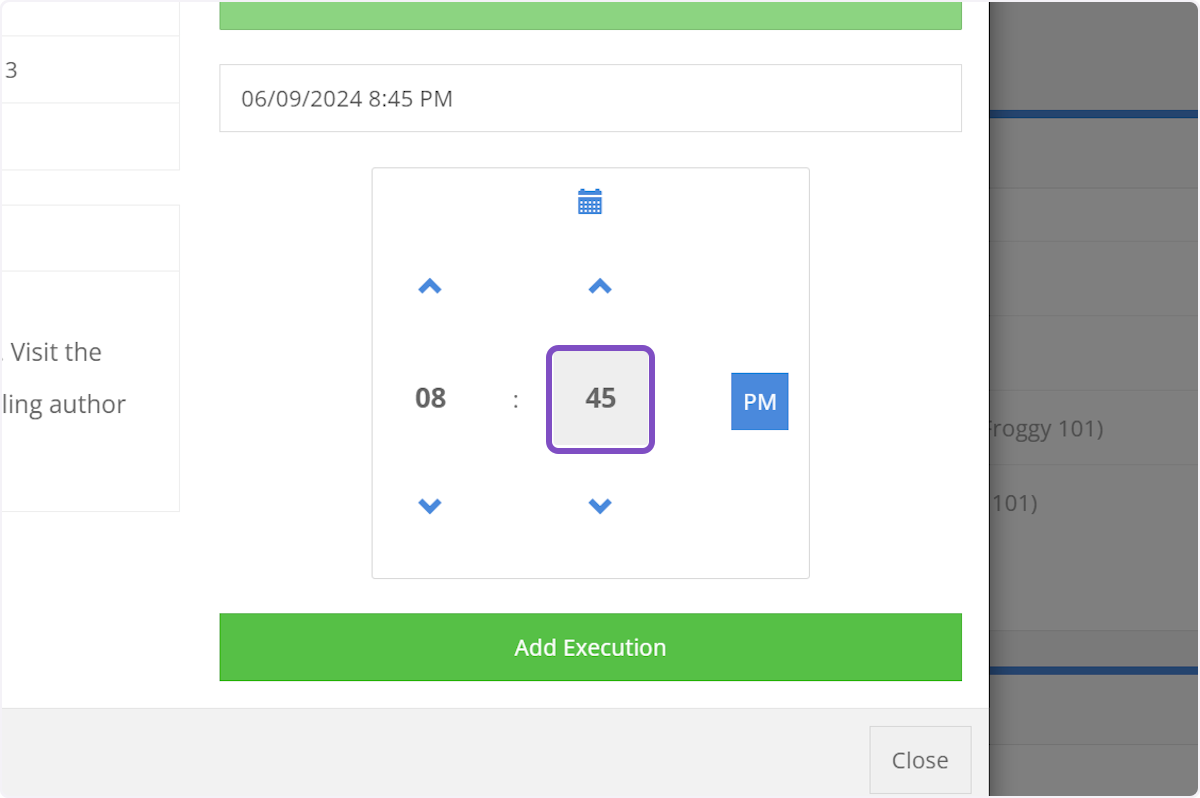 Change the minute by clicking on the number on the right.