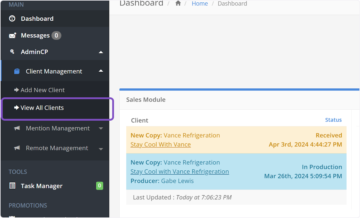 Click on View All Clients