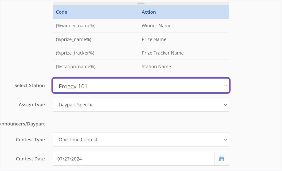 Select the station this contest will air on.