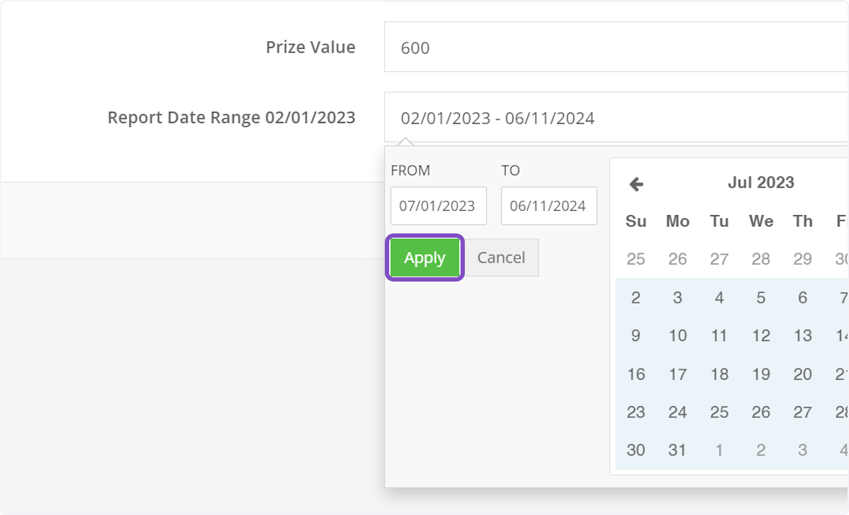 Once you've selected your dates, click on Apply
