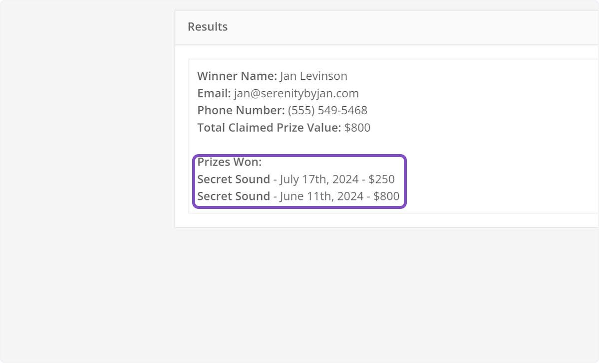 Any prizes listed in the