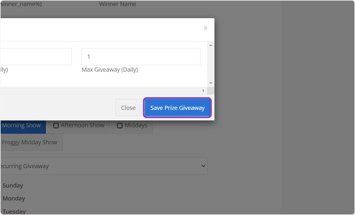 If nothing is changing with the assignments, click on Save Prize Giveaway and you're done!