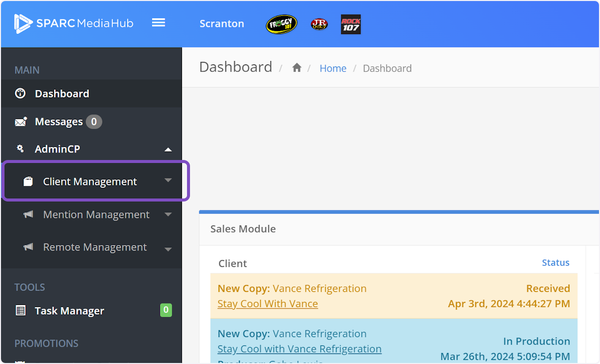 Click on Client Management