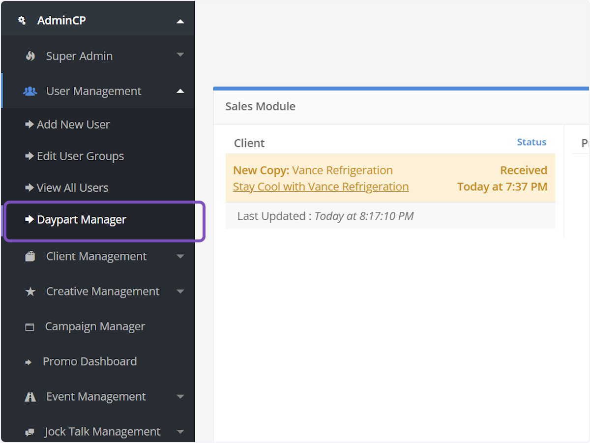 Click on Daypart Manager