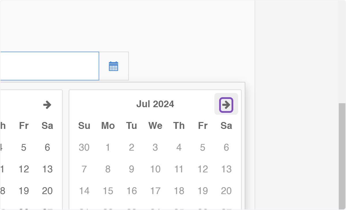 You can use the left/right arrows on the calendar to move through months.