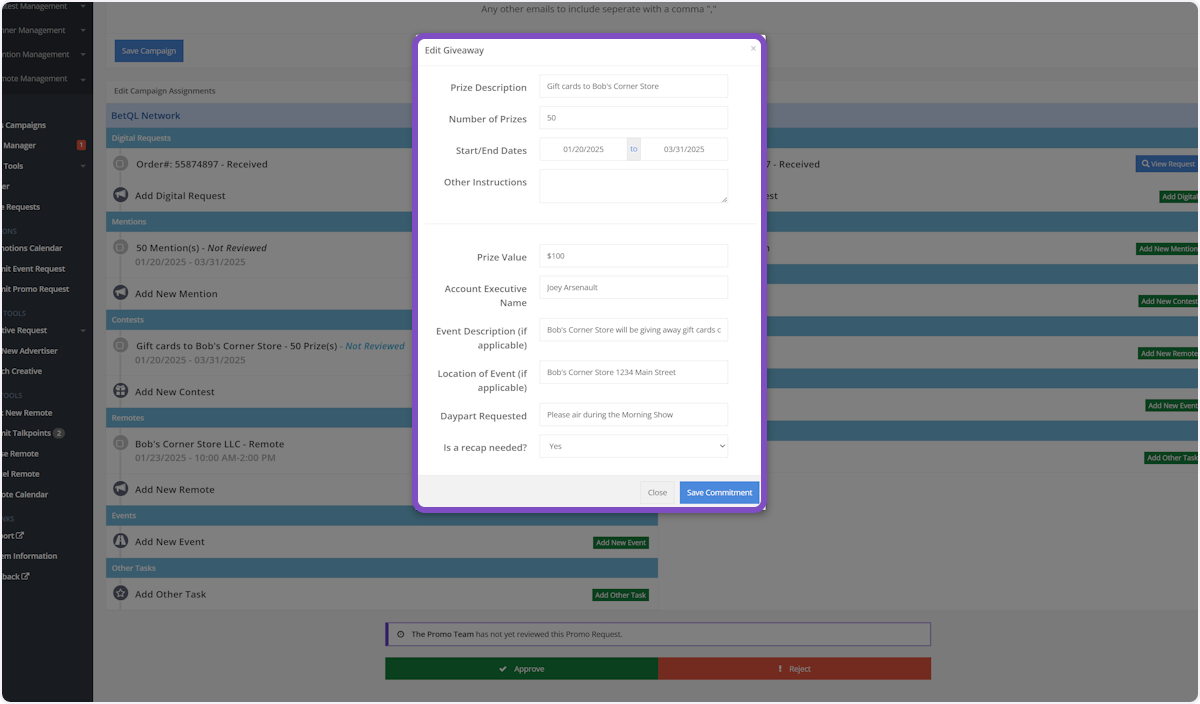 Click on Edit Giveaway