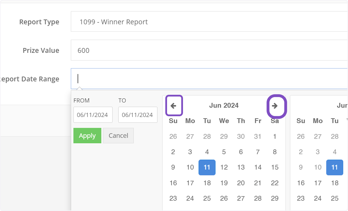 Select your date range using the calendar