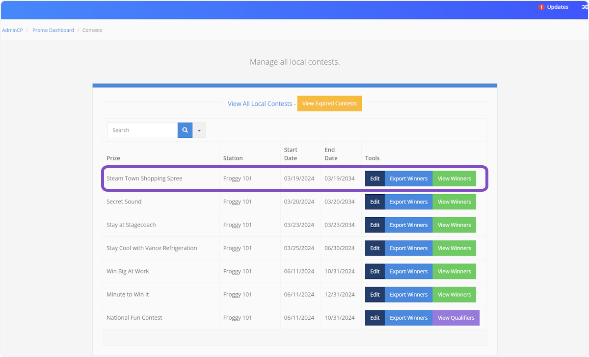 Locate the contest you'd like to adjust the prize value.