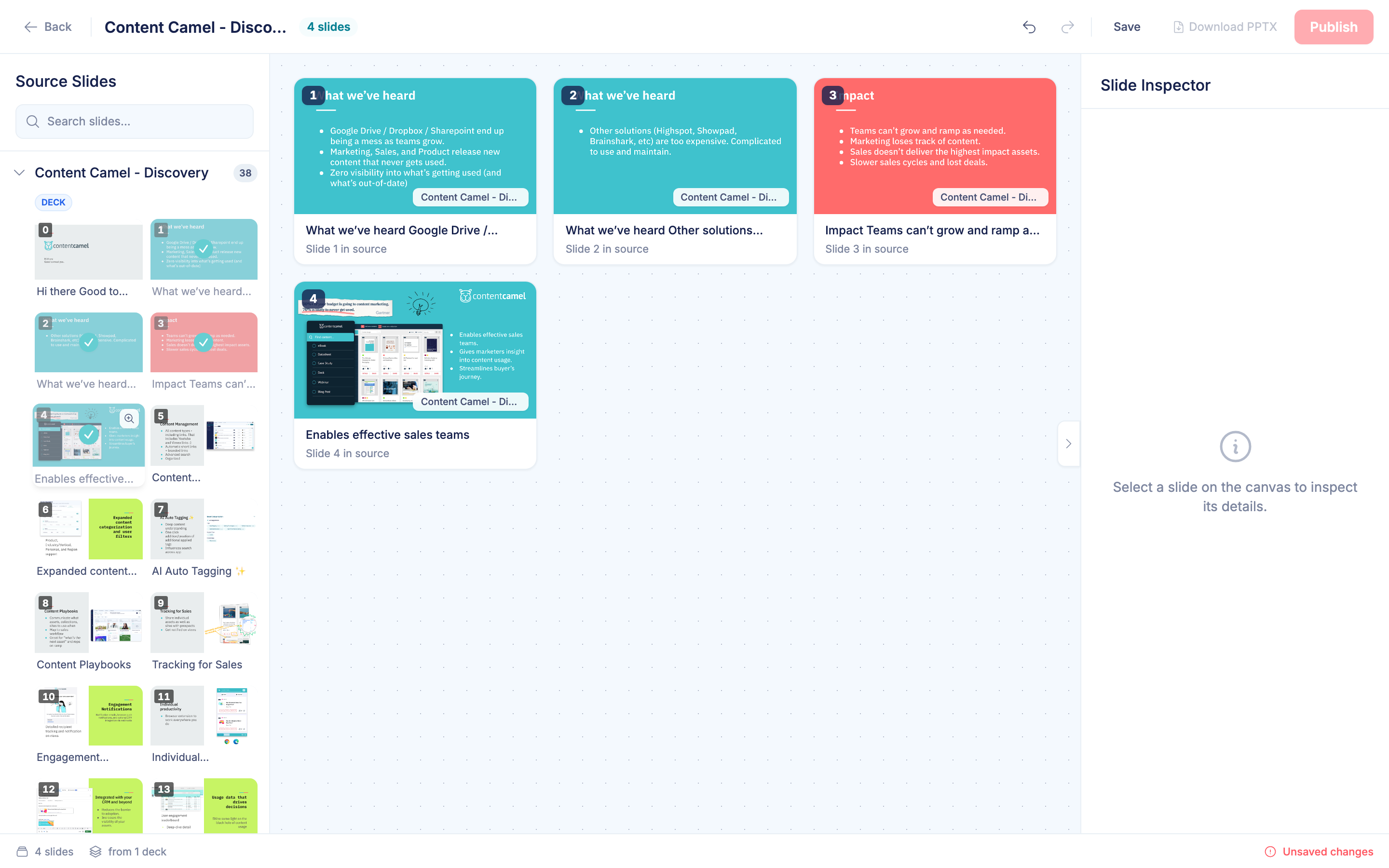 The Deck Composer with slides selected