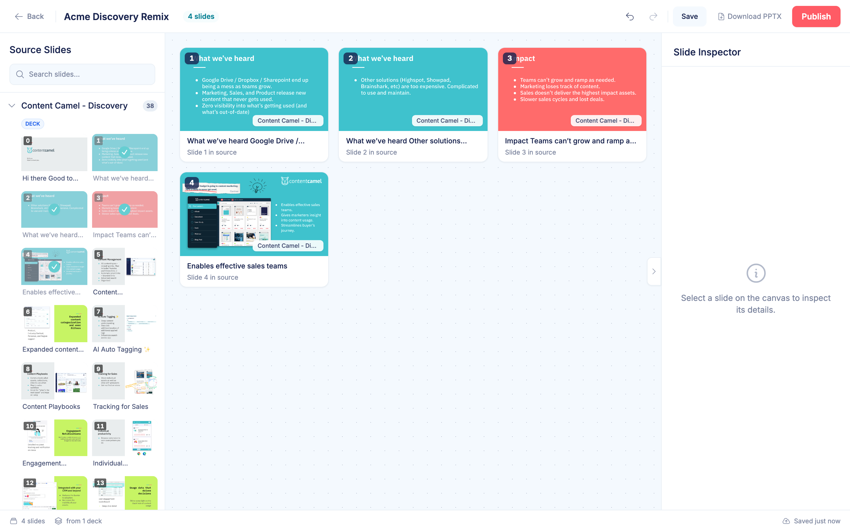 Saved deck in the composer