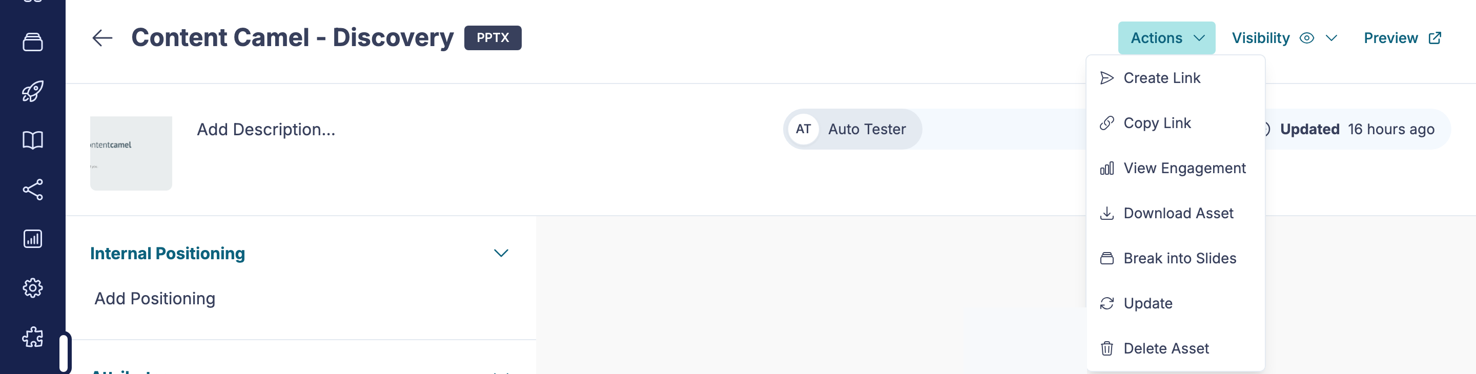 The asset Actions menu