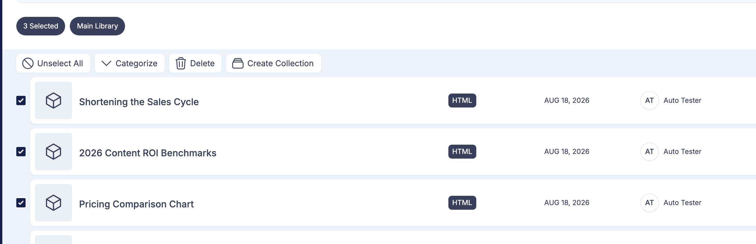 Selecting multiple assets reveals the bulk action bar